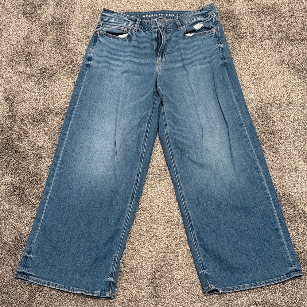 American Eagle stretch low-rise baggy wide-leg jeans size 10 regular
